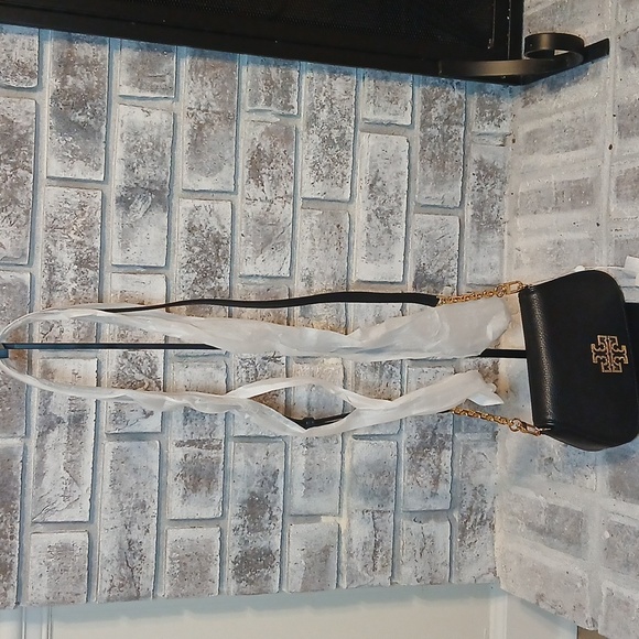 Tory Burch Black Leather Crossbody Bag Gold Logo | NWT Designer Purse - Picture 11 of 12